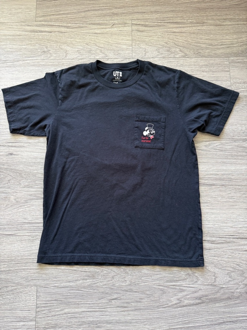 Uniqlo Mickey Mouse Black Short Sleeve Pocket Tee with Colored Square on Back